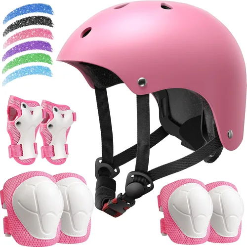 Miniatura 13 de Juego de casco de bicicleta para niños, casco ajustable para niños de 2-3-5-8-14 años, juego de almohadillas para niños pequeños con rodilleras