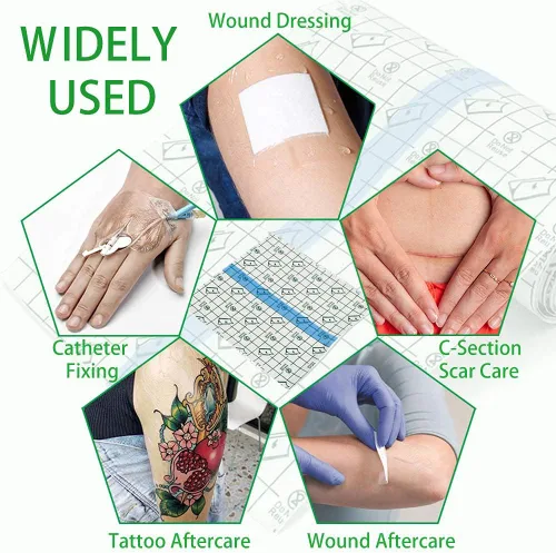 Miniatura 5 de 50 piezas de vendajes adhesivos elásticos impermeables de 6 x 6 pulgadas, película transparente para cuidado posterior de tatuajes y reparación