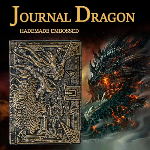 Miniatura 2 de Cuaderno de escritura de diario de dragón en relieve 3D con juego de bolígrafos, diario DND de tapa dura hecho a mano, bloc de notas diario