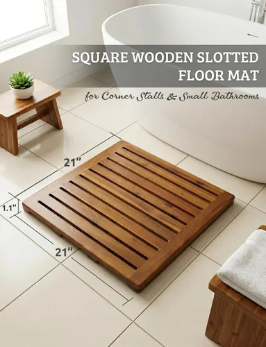 Miniatura 3 de Alfombra de ducha de madera de acacia 21x21 pulgadas de Demigo, lujosa alfombra de baño antideslizante para baño, bañera, ducha, spa, jardín, hogar
