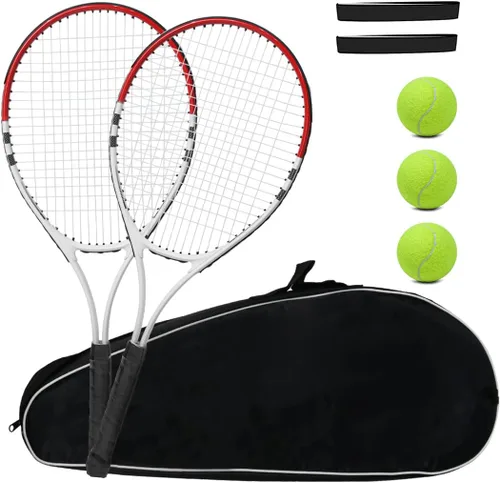 Raqueta de tenis preencordada, ligera, de 27 pulgadas, raquetas recreativas para adultos, para hombres, mujeres, estudiantes, kit de entrenamiento