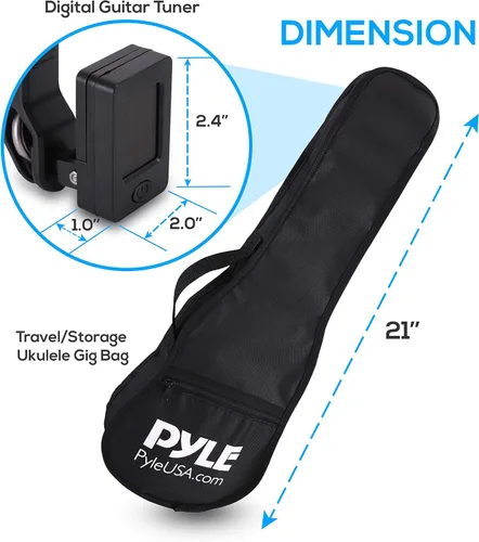 Miniatura 5 de Pyle PRTPUKTKIT10 Kit de accesorios duraderos y compactos para ukelele – Práctico sintonizador digital, bolsa de concierto resistente, correa