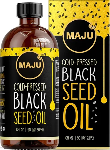 Aceite de semilla negra de MAJU 16 onzas: timoquinona 3X, prensado en frío, 100% aceite de semilla de comino negro turco Nigella sativa (mejor que