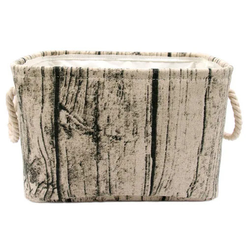 Miniatura 5 de Elegante cesta de almacenamiento rectangular de grano de madera con diseño de tocón de árbol, cesta de almacenamiento de tela de algodón lavable