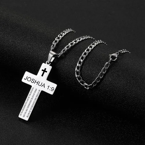 Miniatura 5 de SKQIR Collar de cruz para hombre con versículo de la Biblia, collar con colgante de cruz de oración de señores para niños con la fe