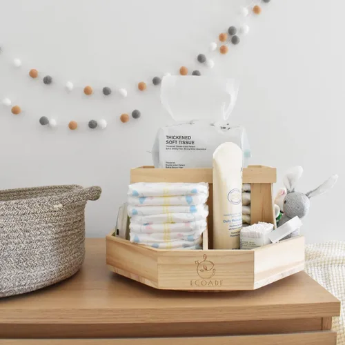 Miniatura 4 de Organizador de pañales de madera, organizador giratorio de 360 grados con divisores extraíbles, organizador de pañales para guardería