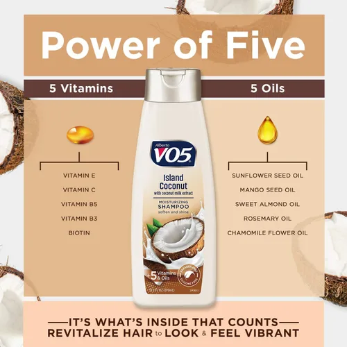 Miniatura 4 de VO5 Champú hidratante – 12.5 onzas líquidas – Cabello de hojas de coco de isla con aspecto vibrante y hermoso, color blanco