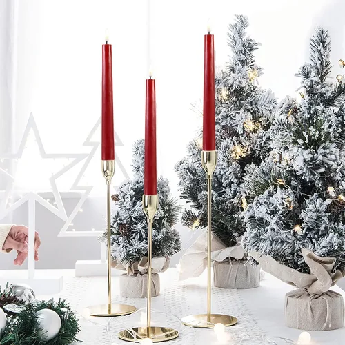 Miniatura 7 de Eywamage Juego de 6 velas cónicas sin llama rojas con control remoto, parpadeantes con batería LED de cera para decoración del hogar Rojo