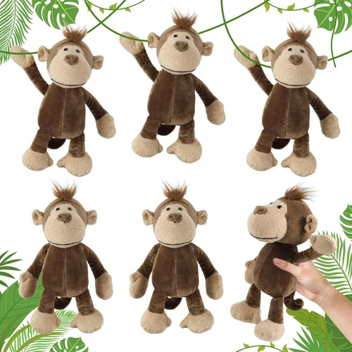 Miniatura 10 de 6 piezas de animales de peluche de safari a granel león, elefante, mono, tigre, animales del zoológico, junble para regalo de niños y niñas, fiestas