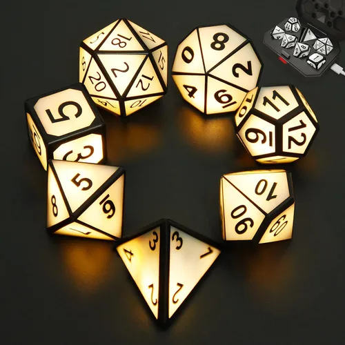 Miniatura 8 de Juego de dados DND recargables, dados iluminados, 7 dados LED balanceados brillantes, dados electrónicos, dados D & D, juego de dados poliédricos