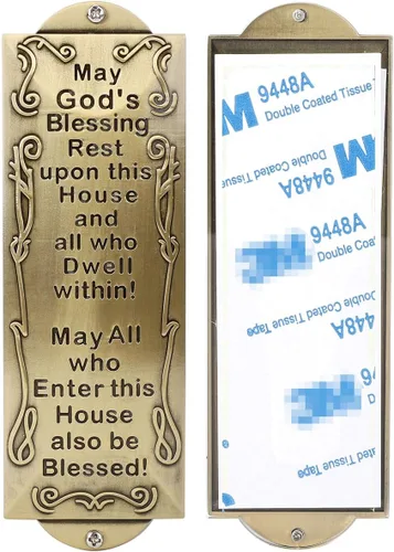 Miniatura 7 de BRTAGG Funda para mezuzah con cinta de doble cara, 5.5 pulgadas de alto, escritura española y hebrea, bronce, cubierta de mezuzá fácil de despegar