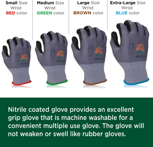 Miniatura 6 de WOLF Guantes de nitrilo ultradelgados con palma de espuma recubierta con agarre adhesivo, multiusos