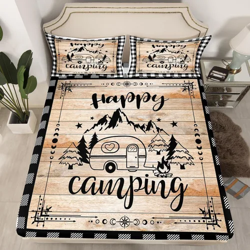 Miniatura 44 de Erosebridal Happy Camping - Sábana bajera ajustable individual para niños, diseño de animales del bosque del bosque, para bebés, niños y niñas