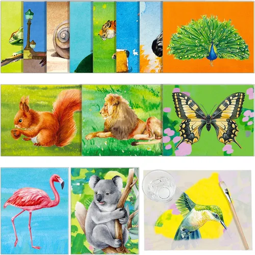20 piezas de productos de demencia para ancianos con 1 pincel de pintura con tema de animales, juguetes reutilizables para pintura al agua, juguetes