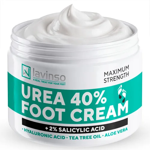 Lavinso Crema de urea 40 por ciento para pies con máxima fuerza, crema de pies para callos y talones agrietados secos, reparación de piel áspera