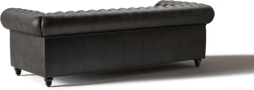 Miniatura 7 de Valencia Parma - Sofá Chesterfield de cuero de 92 pulgadas Sofá de cuero italiano de 3 asientos de anilina completa Cabezas de clavos Negro