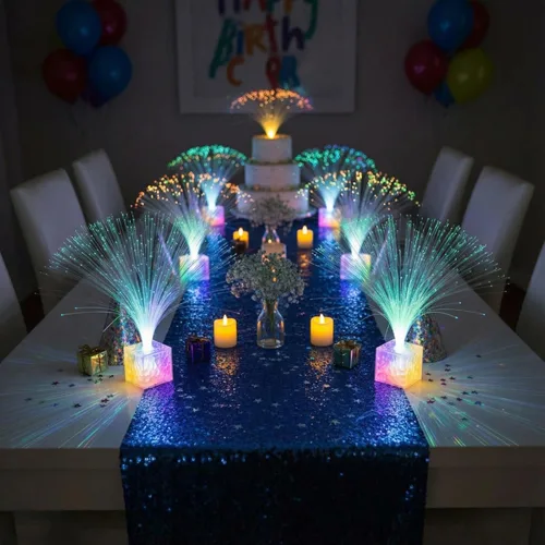 Miniatura 4 de Amylove 16 mini lámparas de fibra óptica a granel con luz LED cambiante de color para centro de mesa que brilla en la oscuridad, suministros