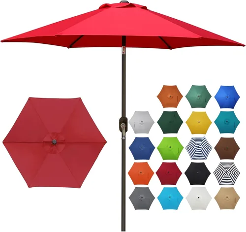 Miniatura 13 de Blissun sombrilla de patio de 7.5 pies, sombrilla de jardín, sombrilla de mercado al aire libre con botón de inclinación y manivela, gris oscuro