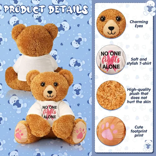 Miniatura 5 de Chalyna Oso de peluche de 16 pulgadas para el cáncer de mama, oso de cinta rosa, oso suave para sobrevivientes de cáncer, regalo para mujeres