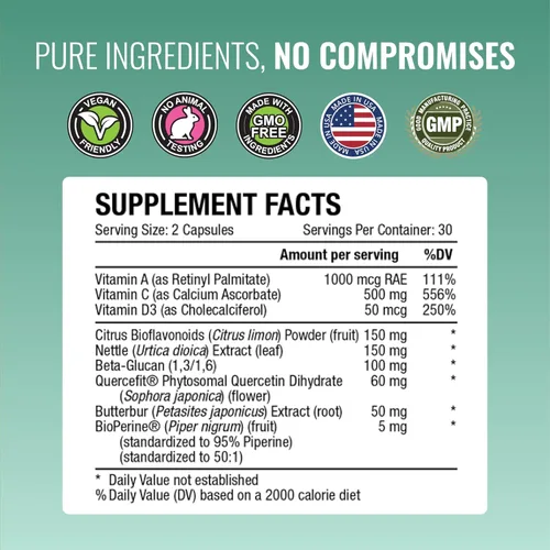 Miniatura 4 de Approved Science® Respirasyl - Soporte pulmonar y respiratorio - con Quercefit, vitaminas A, C, D, BioPerine - 60 cápsulas - Hecho en los Estados
