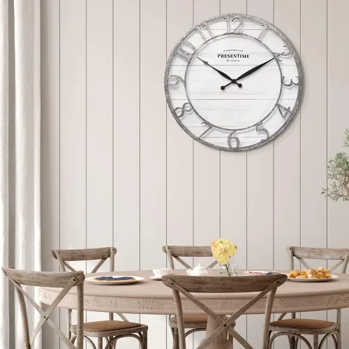 Miniatura 4 de Presentime & Co - Reloj de pared de la serie Farmhouse de 21 pulgadas, estilo Shiplap, número arábigo 3D elevado, acabado galvanizado. Decoración