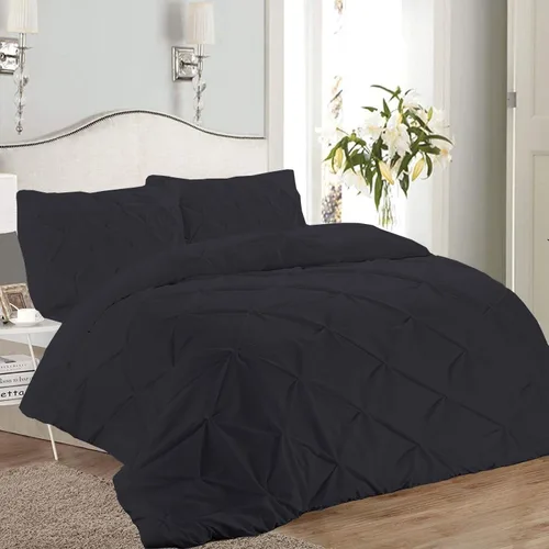 Calidad prémium: tamaño matrimonial/queen (90 x 90 pulgadas), 1 edredón plisado – 100% algodón egipcio de 14.11 oz/m² de 800 hilos, color negro liso