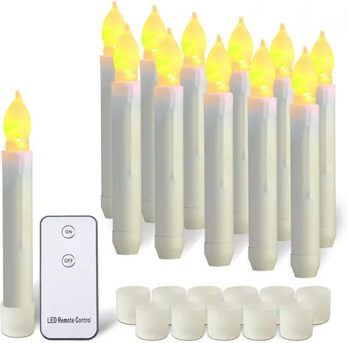 Miniatura 8 de Amagic 12 velas LED cónicas sin llama, sin control remoto, velas flotantes mágicas colgantes, candelabros a pilas, velas falsas eléctricas