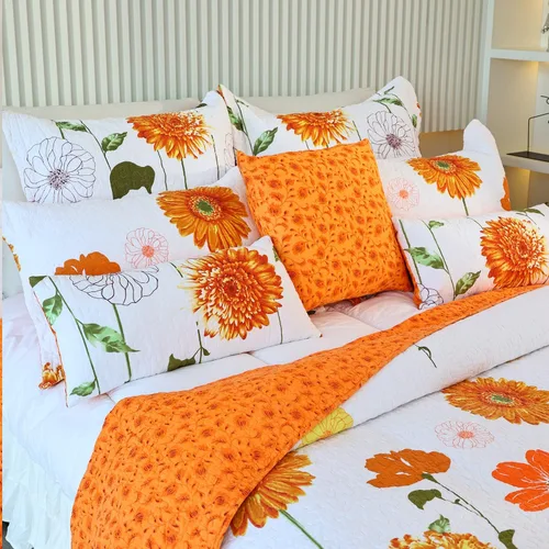 Miniatura 3 de EVENHUG Juego de 2 fundas de almohada acolchadas de girasol naranja, fundas de almohada florales a juego con decoración de ropa de cama