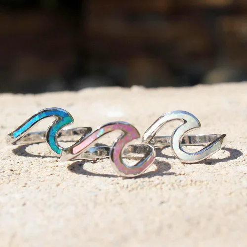 Miniatura 7 de Oxford Diamond Co . Anillo de plata de ley 925 con diseño de ondas en colores disponibles
