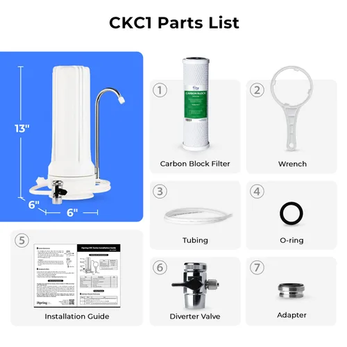 Miniatura 8 de iSpring CKC1 - Sistema de filtración de agua potable para encimera con filtro de carbono de 2.5 x 10 pulgadas, color blanco