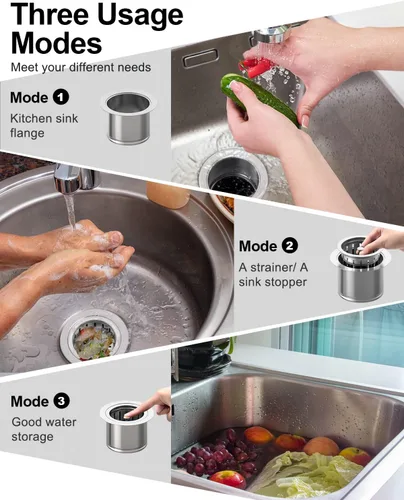 Miniatura 5 de BOTEMY Brida extendida para eliminación de basura con cesta y tapón colador, brida profunda de fregadero de cocina de acero inoxidable 304