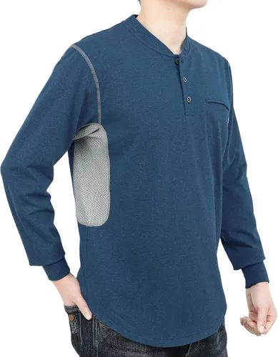 Miniatura 6 de BOCOMAL Camisas FR para verano, transpirable, diseño ventilado, 6 onzas, jaspeado, camiseta de manga larga, Henley, resistente al fuego, camisa
