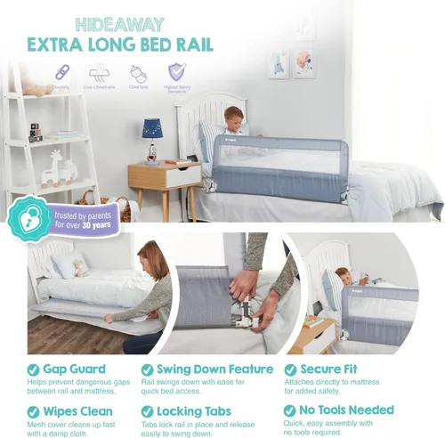 Miniatura 3 de Regalo Hideaway Barandilla de Cama Extra Larga de 54 Pulgadas, con Sistema de Seguridad de Anclaje Reforzado, Gris