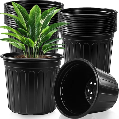 Paquete de 20 macetas de 3 galones, maceta de plástico con agujeros de drenaje, contenedor grande y flexible para plantas de interior y exterior,