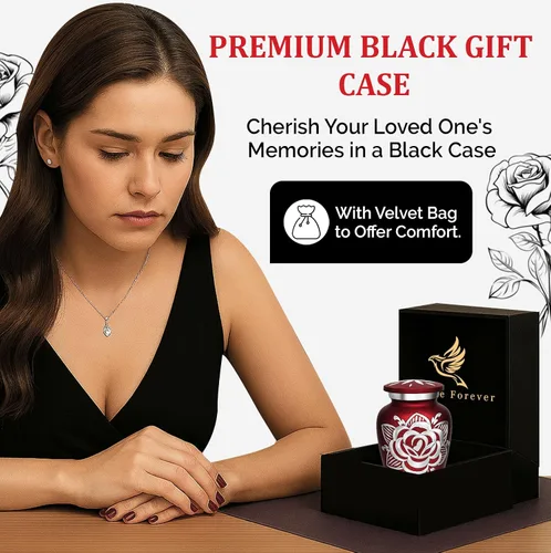 Miniatura 6 de Urna de Cremación de Rosa para Cenizas para Mujeres y Hombres - Urnas de Rosa Artesanales para Cenizas Humanas Adultas Femeninas y Masculinas - Rojo