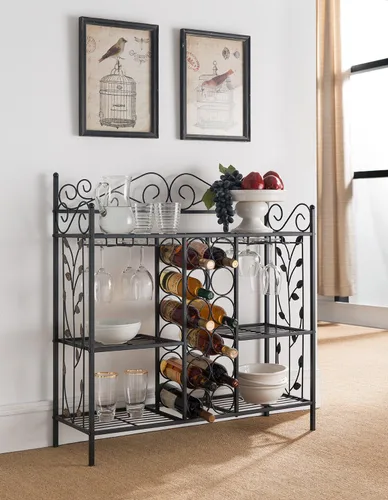 Kings Brand Furniture - Mesa consola de metal para vino, armario de barra de licor con soporte para vidrio, mesa de sofá con estantes de