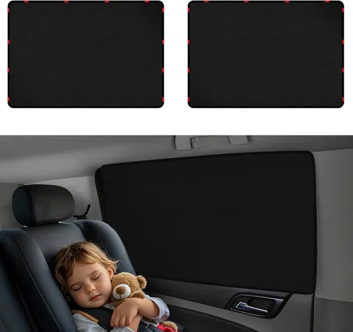 Miniatura 20 de ZATOOTO Cortinas para ventana de automóvil, 2 fundas de protección lateral de seda negra para la parte trasera, parasol magnético de privacidad que