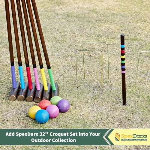 Miniatura 5 de SpexDarxs Juego de croquet para seis jugadores de 32 pulgadas, juego de croquetas con mazos de madera de primera calidad, bolas