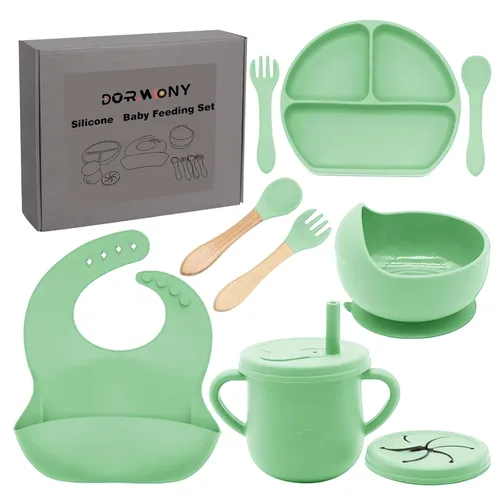 Miniatura 24 de Juego de alimentación para bebés 100% de silicona, sin BPA, con ventosa, plato dividido, juego de platos de autoalimentación para niños pequeños