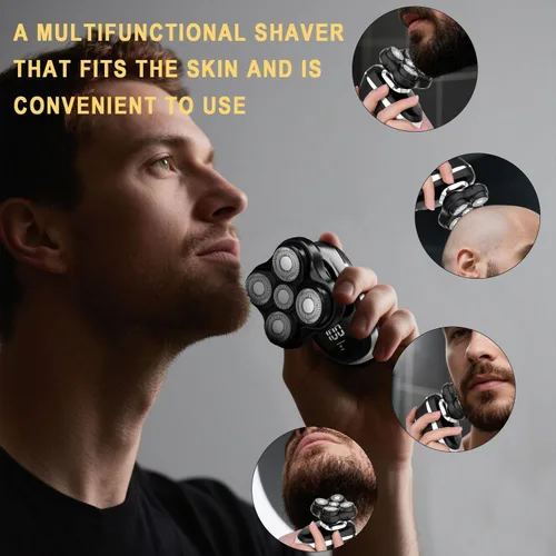 Miniatura 5 de Afeitadora de cabeza para hombres calvos, afeitadora eléctrica húmeda y seca con cabezal flotante 5D y cuchillas magnéticas, afeitadora recargable