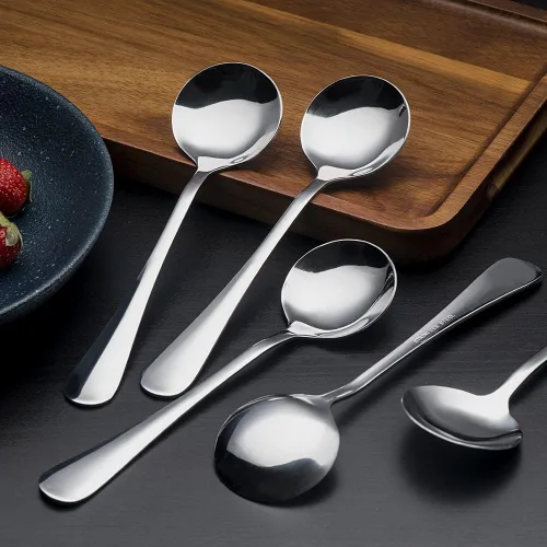 Miniatura 3 de Cucharas de sopa, 8 piezas de cucharas de acero inoxidable de alta calidad, cucharas redondas de peso pesado