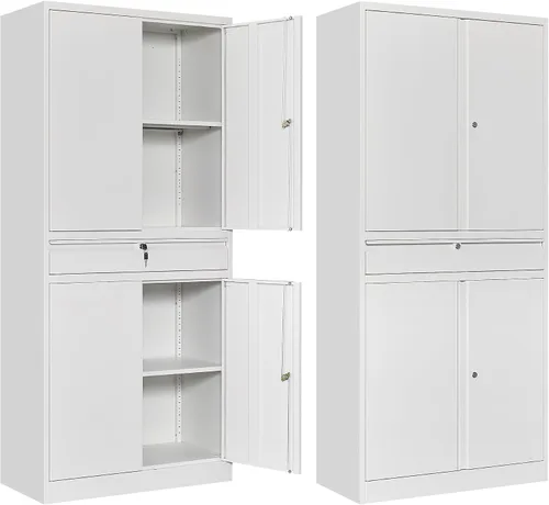 Miniatura 12 de Gabinete de almacenamiento de metal para garaje, armario de almacenamiento con cerradura de 71 pulgadas con 2 estantes ajustables y 1 cajón