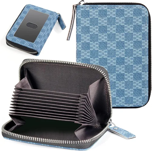 Miniatura 38 de Tarjetero RFID para tarjetas de crédito, cartera pequeña con cremallera de acordeón, estuche organizador de tarjetas para mujeres y hombres