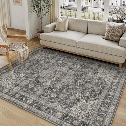 Miniatura 39 de Alfombra de área marrón lavable de 2 x 3 pies, alfombra vintage para entrada y cocina, antideslizante, suave, de pelo bajo desgastado, alfombra