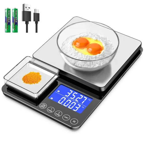 Miniatura 9 de KKZ 0.001oz/33lb Kitchen Scale, Dual Platform Food Scale Grams and Ounces for Weight Loss Baking Cooking Meal Prep Sourdough Bread, Stainless Steel