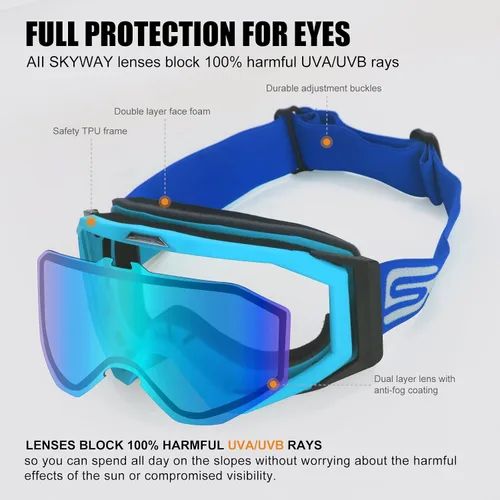 Miniatura 3 de SKYWAY Gafas de esquí, gafas de snowboard para hombres y mujeres, motos de nieve, esquí, patinaje SS6004