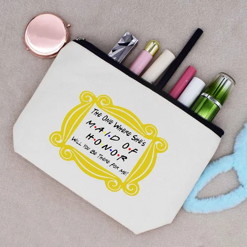 Miniatura 5 de LIBIHUA Bolsa de maquillaje para mujer, bolsa de cosméticos regalos para ella, bolsa de viaje femenina, Beige, 323-la que ella es dama de honor