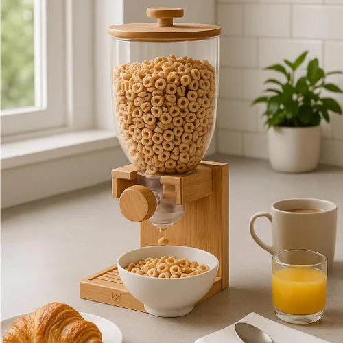 Miniatura 2 de Honey-Can-Do Dispensador de cereales de bambú con tapa hermética - Dispensador de alimentos secos para encimera para organización de cocina