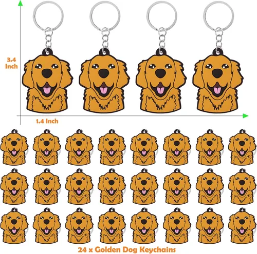 Miniatura 2 de CiciBear Paquete de 24 llaveros Golden Retriever para decoración de fiesta para cachorros Golden Retriever, animales de mascota, Let's Pawty, amante