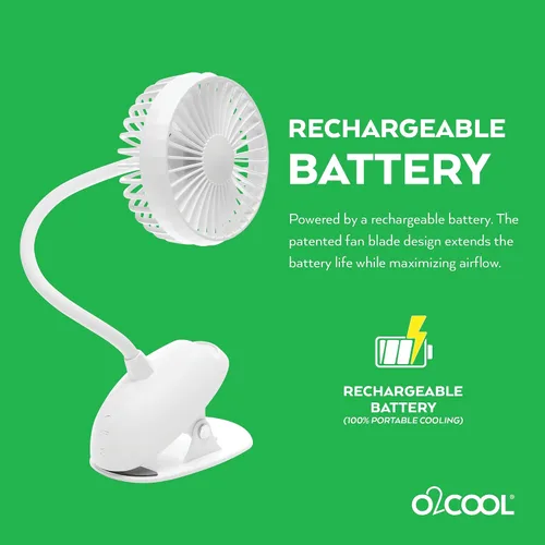 Miniatura 7 de O2COOL Ventilador de clip de batería USB recargable de 5 pulgadas, ventilador ajustable con 3 velocidades, cuello ajustable, cuello de cisne largo